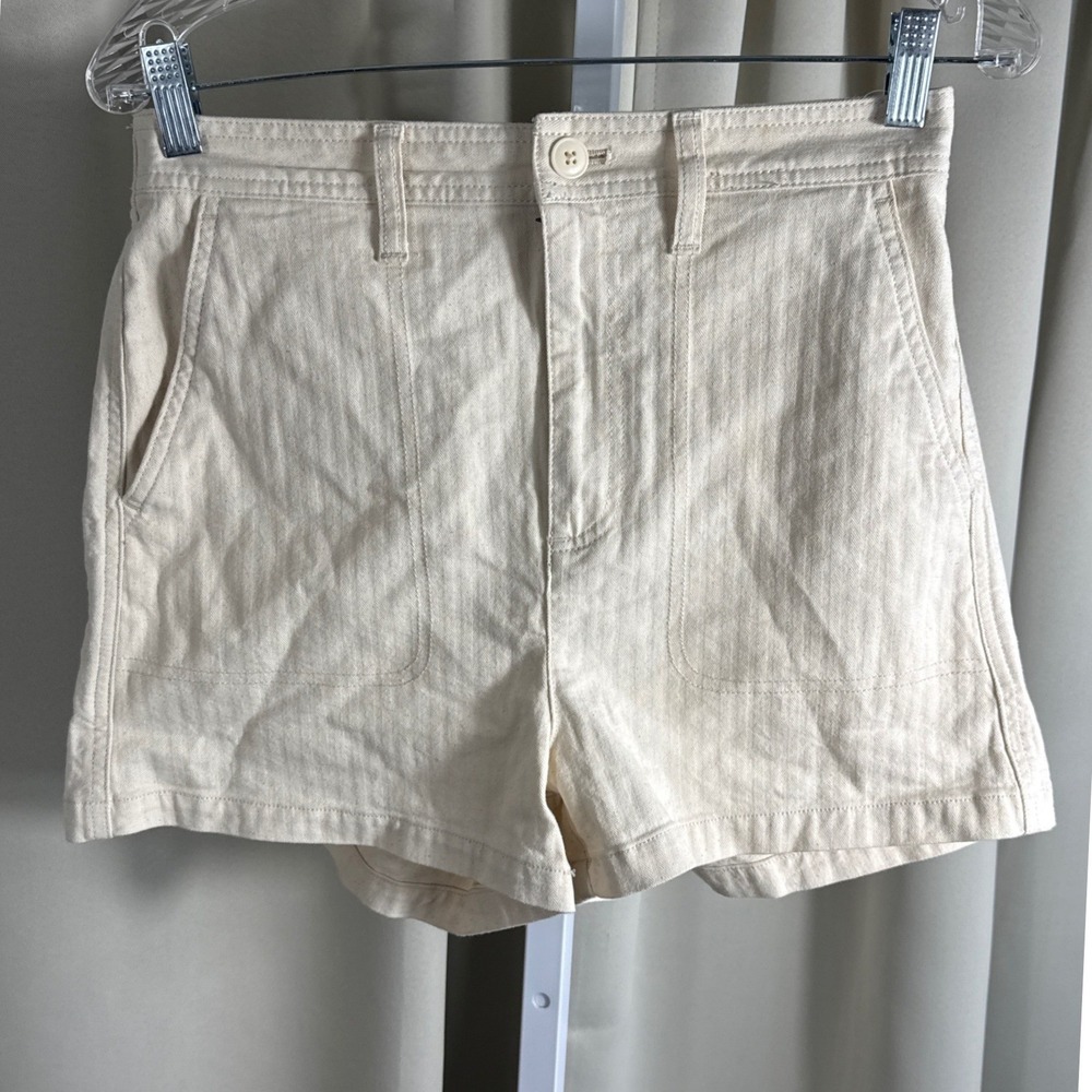 Madewell Herringbone Camp Shorts Cream Beige High Rise Elastic Back Womens Small